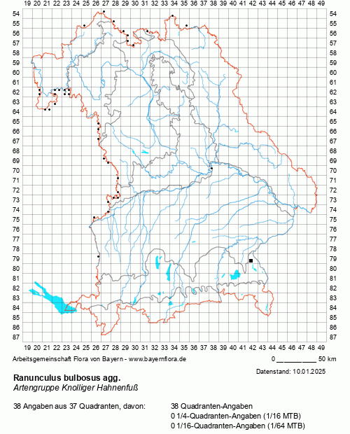 Die Verbreitungskarte zu Ranunculus bulbosus agg. wird geladen ...