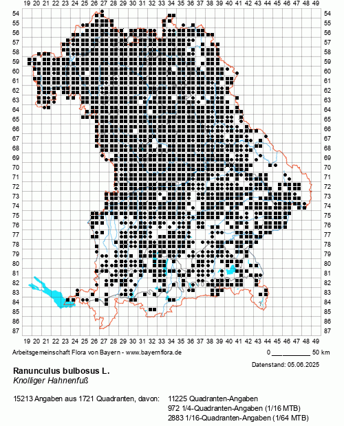 Die Verbreitungskarte zu Ranunculus bulbosus L. wird geladen ...
