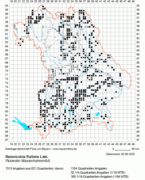 Die Verbreitungskarte zu Ranunculus fluitans Lam. wird geladen ...
