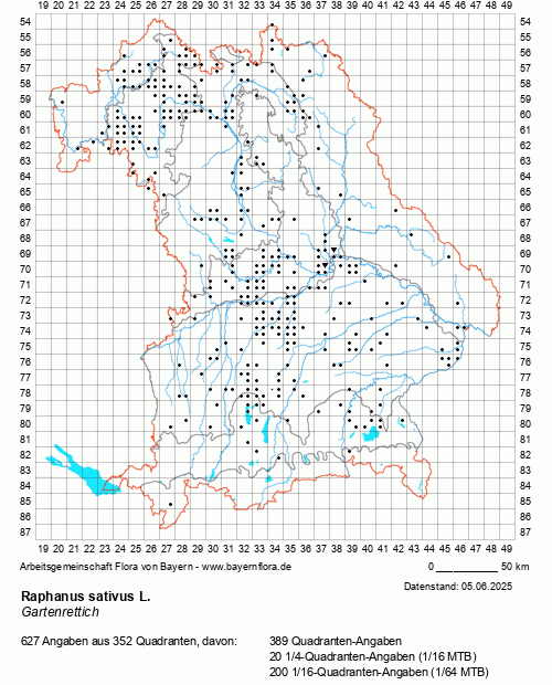 Die Verbreitungskarte zu Raphanus sativus L. wird geladen ...