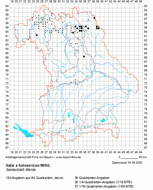Die Verbreitungskarte zu Salix x holosericea Willd. wird geladen ...