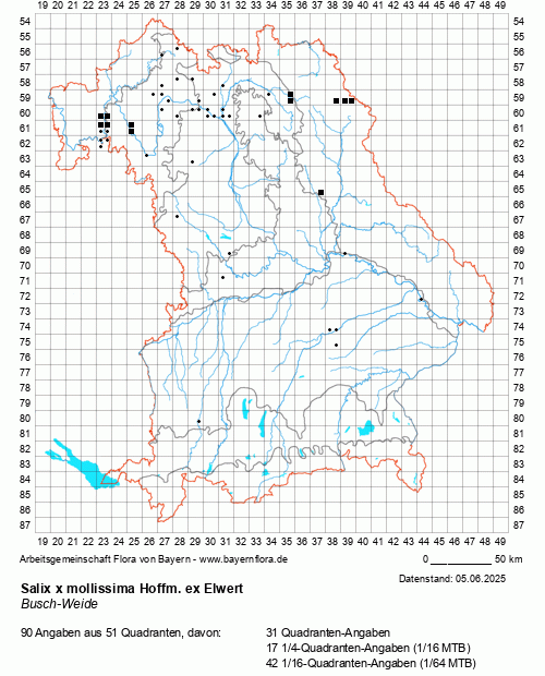 Die Verbreitungskarte zu Salix x mollissima Hoffm. ex Elwert wird geladen ...