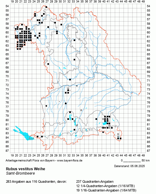 Die Verbreitungskarte zu Rubus vestitus Weihe wird geladen ...