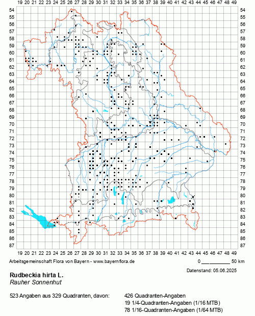 Die Verbreitungskarte zu Rudbeckia hirta L. wird geladen ...