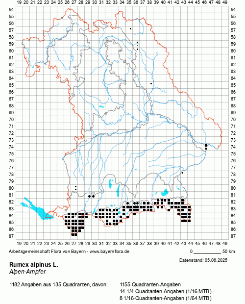 Die Verbreitungskarte zu Rumex alpinus L. wird geladen ...