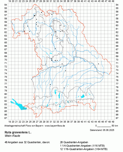 Die Verbreitungskarte zu Ruta graveolens L. wird geladen ...