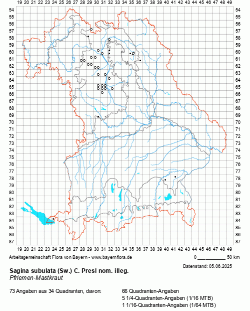 Die Verbreitungskarte zu Sagina subulata (Sw.) C. Presl nom. illeg. wird geladen ...