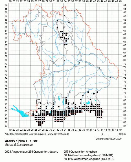 Die Verbreitungskarte zu Arabis alpina L. s. str. wird geladen ...