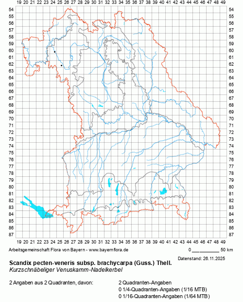 Die Verbreitungskarte zu Scandix pecten-veneris subsp. brachycarpa (Guss.) Thell. wird geladen ...