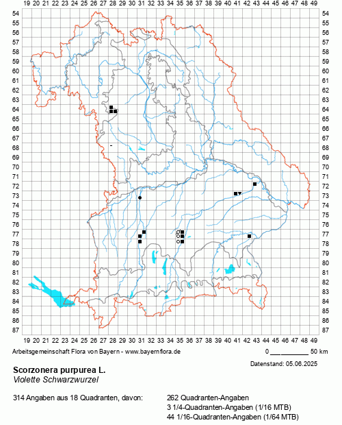 Die Verbreitungskarte zu Scorzonera purpurea L. wird geladen ...