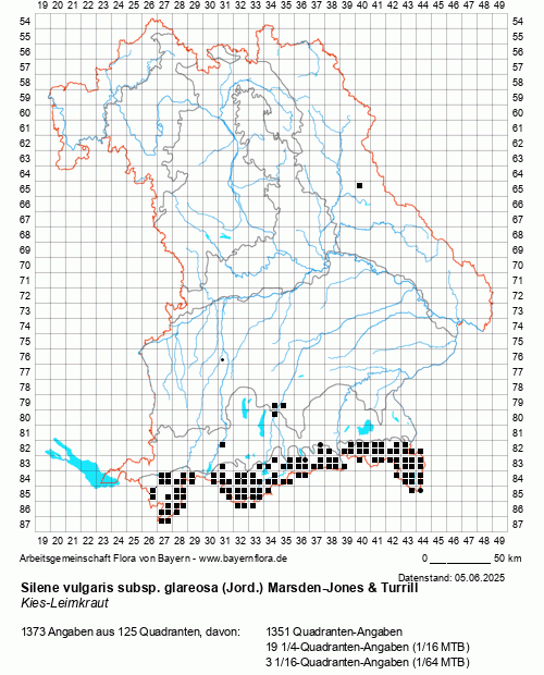 Die Verbreitungskarte zu Silene vulgaris subsp. glareosa (Jord.) Marsden-Jones & Turrill wird geladen ...