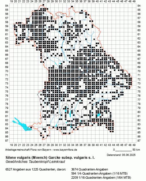 Die Verbreitungskarte zu Silene vulgaris (Moench) Garcke subsp. vulgaris s. l. wird geladen ...