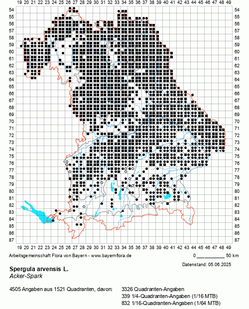 Die Verbreitungskarte zu Spergula arvensis L. wird geladen ...