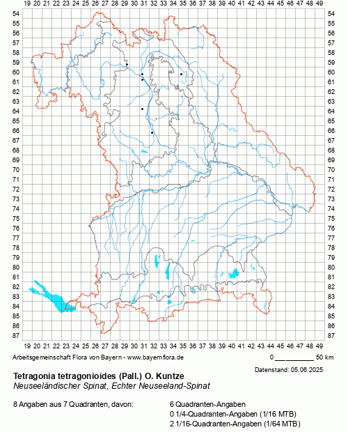 Die Verbreitungskarte zu Tetragonia tetragonioides (Pall.) O. Kuntze wird geladen ...