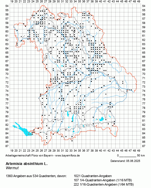 Die Verbreitungskarte zu Artemisia absinthium L. wird geladen ...