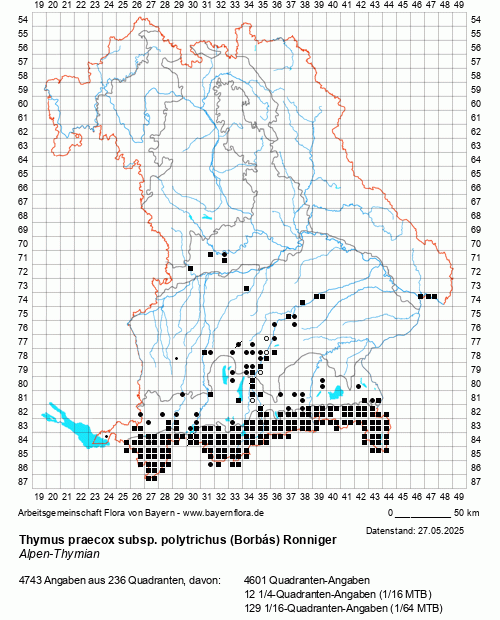 Die Verbreitungskarte zu Thymus praecox subsp. polytrichus (Borbás) Ronniger wird geladen ...