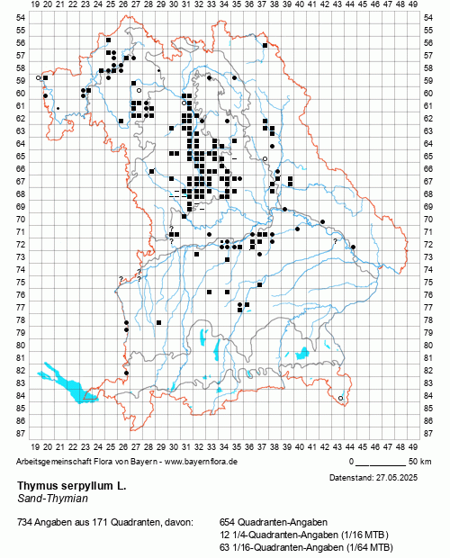 Die Verbreitungskarte zu Thymus serpyllum L. wird geladen ...