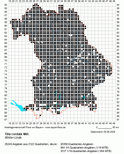 Die Verbreitungskarte zu Tilia cordata Mill. wird geladen ...