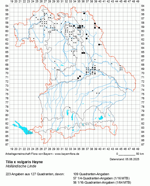 Die Verbreitungskarte zu Tilia x vulgaris Hayne wird geladen ...