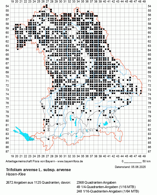 Die Verbreitungskarte zu Trifolium arvense L. subsp. arvense wird geladen ...
