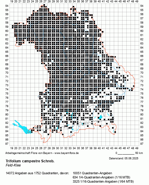 Die Verbreitungskarte zu Trifolium campestre Schreb. wird geladen ...