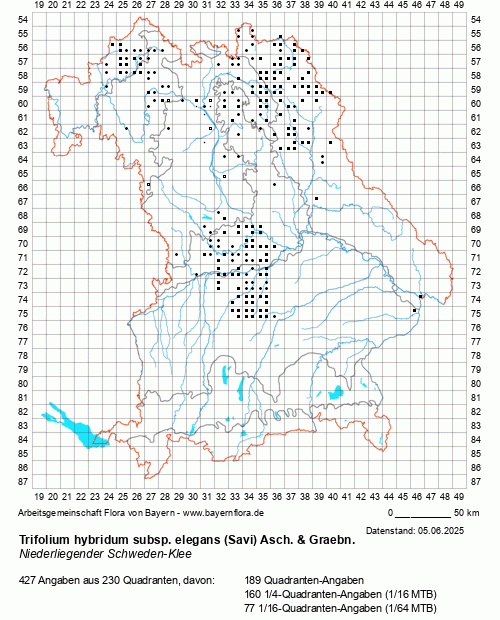 Die Verbreitungskarte zu Trifolium hybridum subsp. elegans (Savi) Asch. & Graebn. wird geladen ...