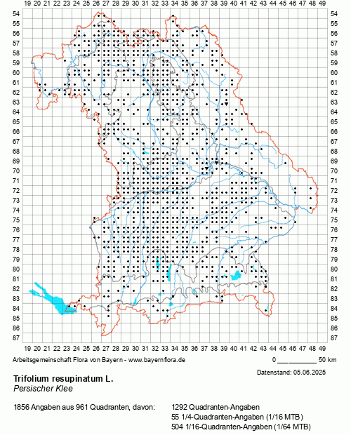 Die Verbreitungskarte zu Trifolium resupinatum L. wird geladen ...