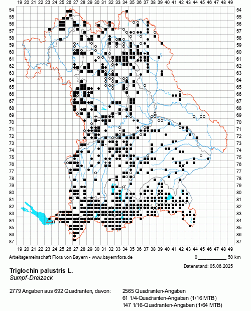 Die Verbreitungskarte zu Triglochin palustris L. wird geladen ...