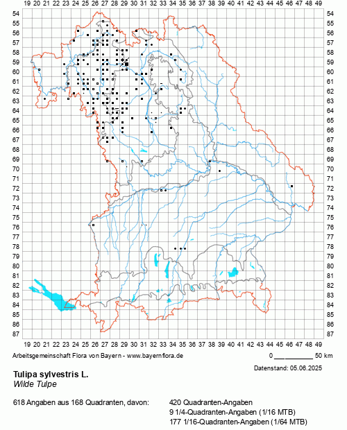 Die Verbreitungskarte zu Tulipa sylvestris L. wird geladen ...