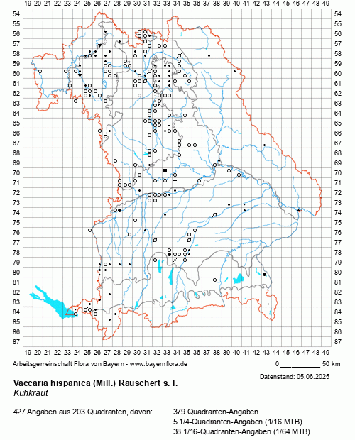 Die Verbreitungskarte zu Vaccaria hispanica (Mill.) Rauschert s. l. wird geladen ...