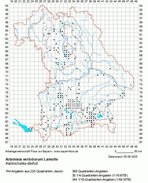 Die Verbreitungskarte zu Artemisia verlotiorum Lamotte wird geladen ...