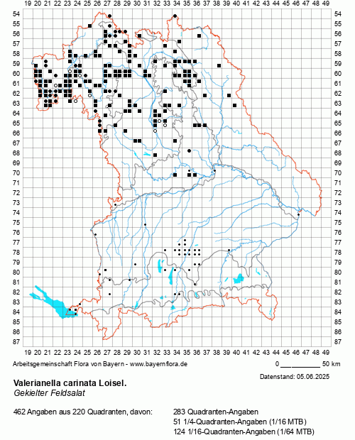 Die Verbreitungskarte zu Valerianella carinata Loisel. wird geladen ...