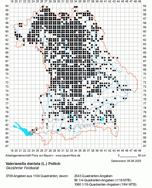 Die Verbreitungskarte zu Valerianella dentata (L.) Pollich wird geladen ...