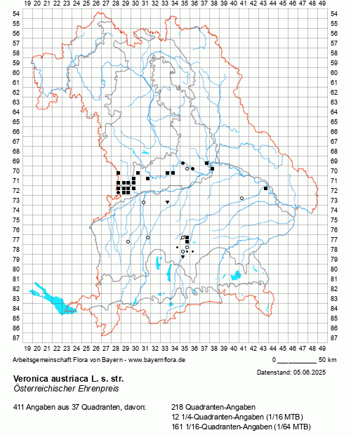Die Verbreitungskarte zu Veronica austriaca L. s. str. wird geladen ...