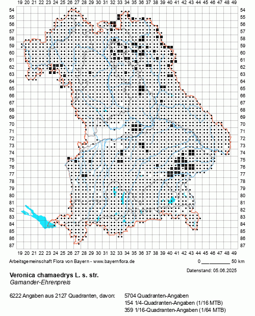 Die Verbreitungskarte zu Veronica chamaedrys L. s. str. wird geladen ...