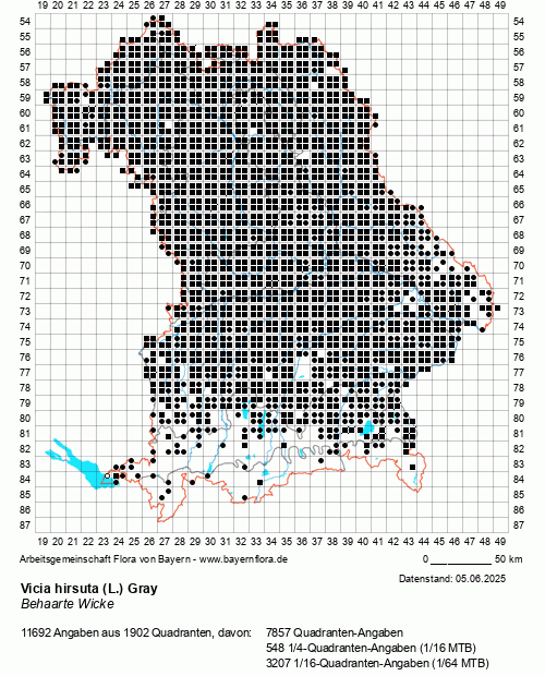 Die Verbreitungskarte zu Vicia hirsuta (L.) Gray wird geladen ...