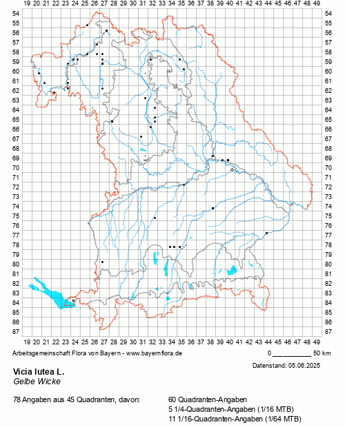 Die Verbreitungskarte zu Vicia lutea L. wird geladen ...