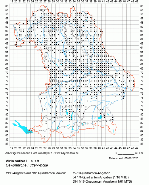 Die Verbreitungskarte zu Vicia sativa L. s. str. wird geladen ...