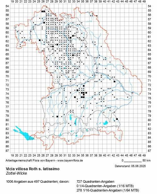 Die Verbreitungskarte zu Vicia villosa Roth s. latissimo wird geladen ...
