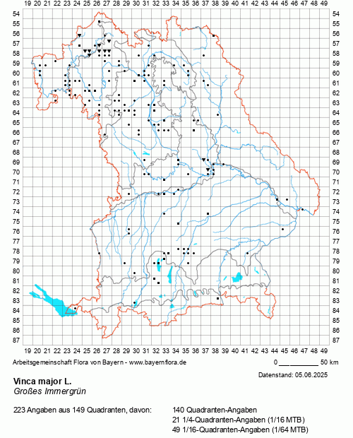 Die Verbreitungskarte zu Vinca major L. wird geladen ...