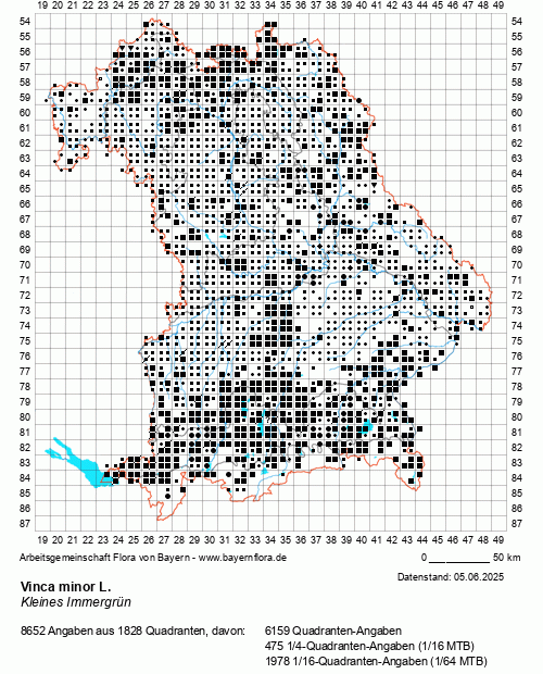 Die Verbreitungskarte zu Vinca minor L. wird geladen ...