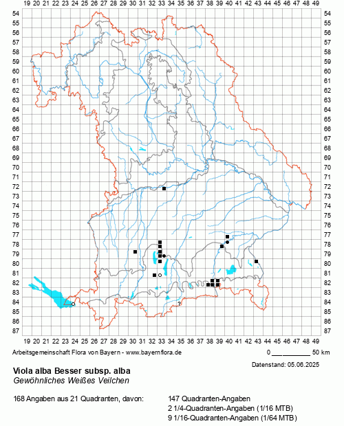 Die Verbreitungskarte zu Viola alba Besser subsp. alba wird geladen ...