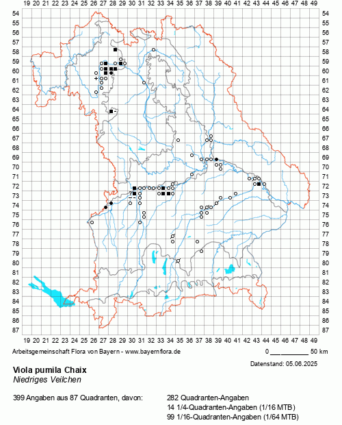 Die Verbreitungskarte zu Viola pumila Chaix wird geladen ...
