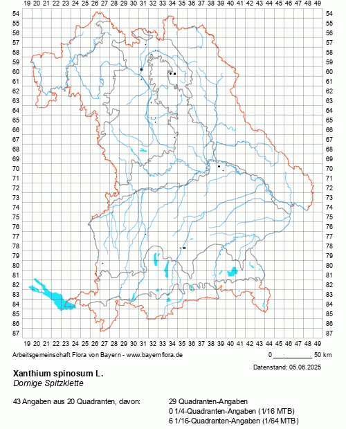 Die Verbreitungskarte zu Xanthium spinosum L. wird geladen ...