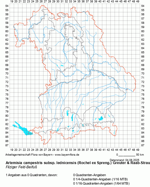 Die Verbreitungskarte zu Artemisia campestris subsp. lednicensis (Rochel ex Spreng.) Greuter & Raab-Straube wird geladen ...