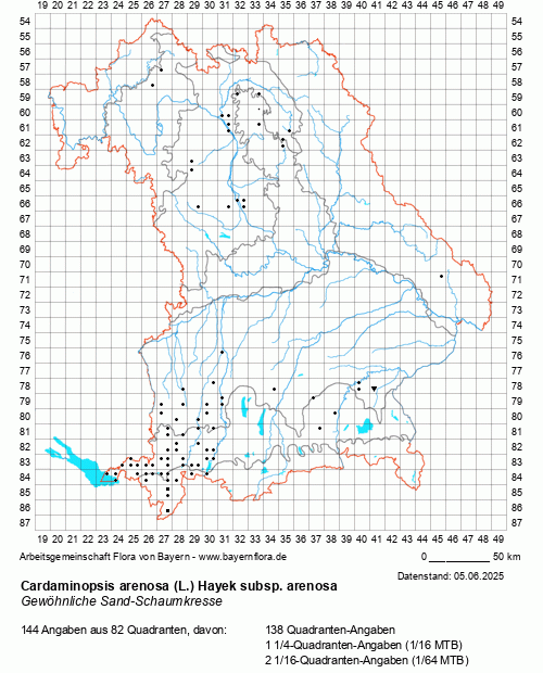 Die Verbreitungskarte zu Cardaminopsis arenosa (L.) Hayek subsp. arenosa wird geladen ...