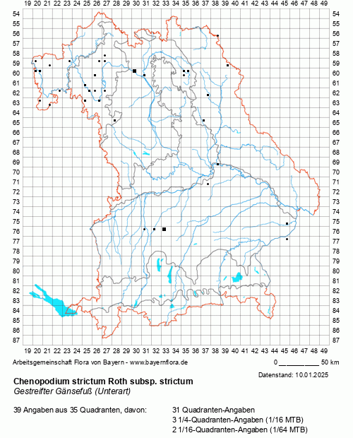 Die Verbreitungskarte zu Chenopodium strictum Roth subsp. strictum wird geladen ...