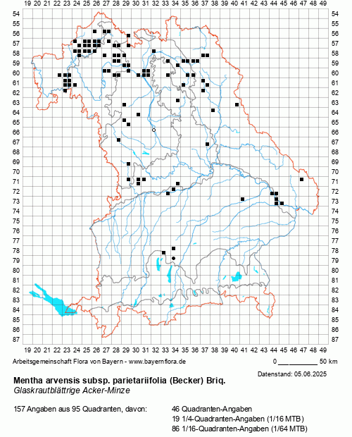 Die Verbreitungskarte zu Mentha arvensis subsp. parietariifolia (Becker) Briq. wird geladen ...