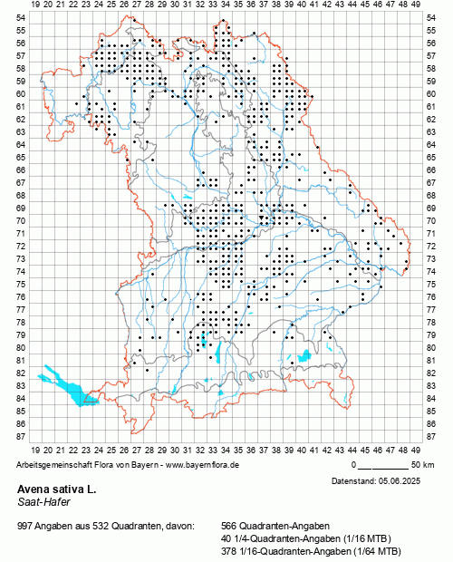 Die Verbreitungskarte zu Avena sativa L. wird geladen ...