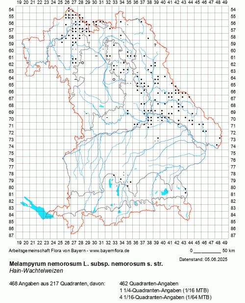 Die Verbreitungskarte zu Melampyrum nemorosum L. subsp. nemorosum s. str. wird geladen ...